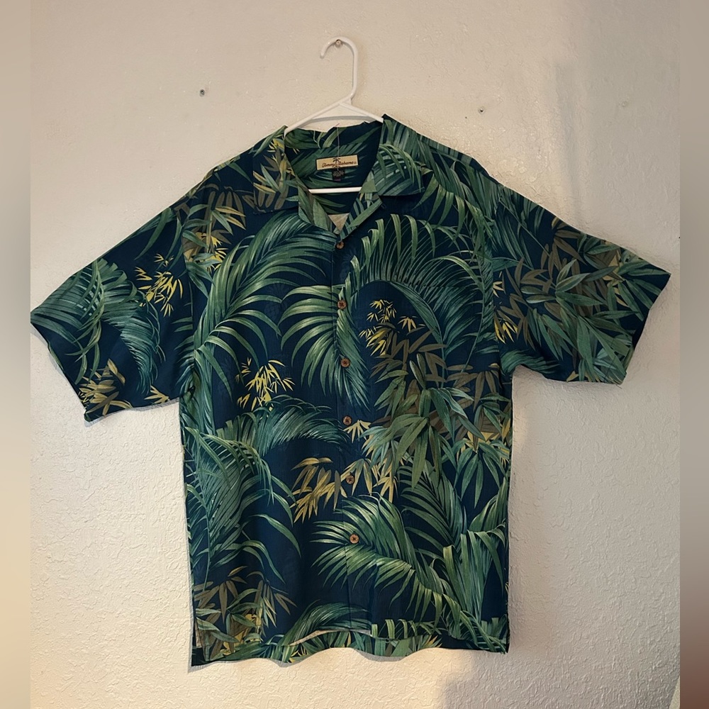 Tommy Bahama Mens Button Down Shirt, Palms, 100% Silk, size L, Relax Fit